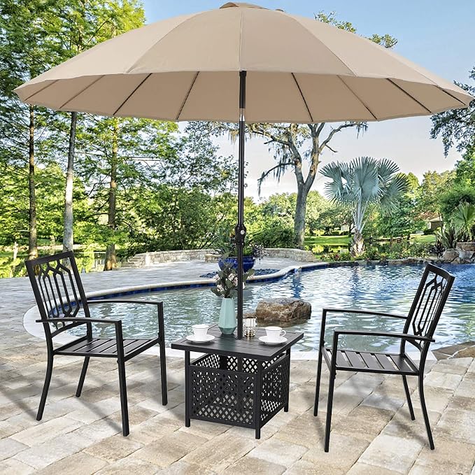 MFSTUDIO 22" Patio Bistro Table, Outdoor Metal Side Table with Umbrella Hole, Square Patio Table for Deck Garden Poolside,Black