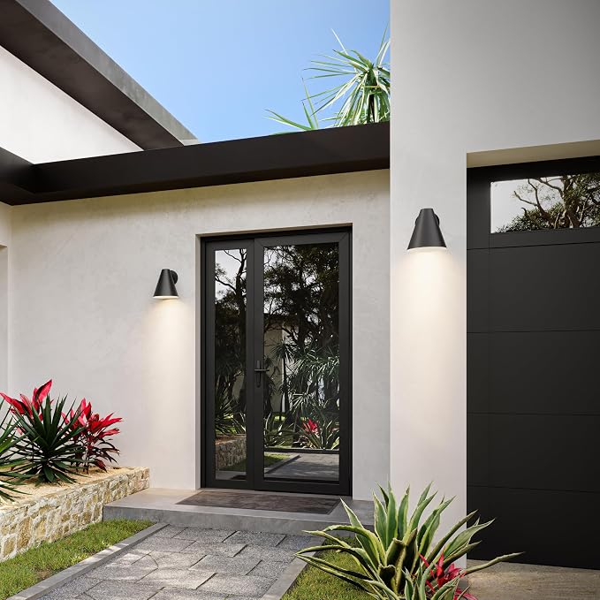 Progress Lighting Mik 18 Inch 1-Light Outdoor Wall Light, Modern Industrial Exterior Light, Matte Black Tapered Cone (18 in. H x 10 in. W x 12 in. Dia), P560409-31M