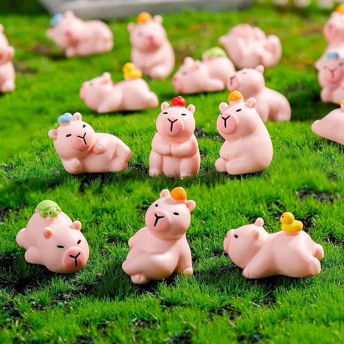 45 Pcs Mini Capybara Resin Figurines Capybara Figure Ornament Figurines for Home Office Desk Zen Garden Sensory Bins Collector Displays(Pink)