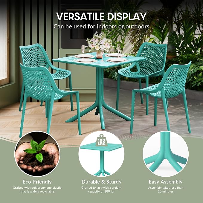 WestinTrends Playa 31.5" Square Plastic Outdoor Patio Dining Table for 4, Turquoise
