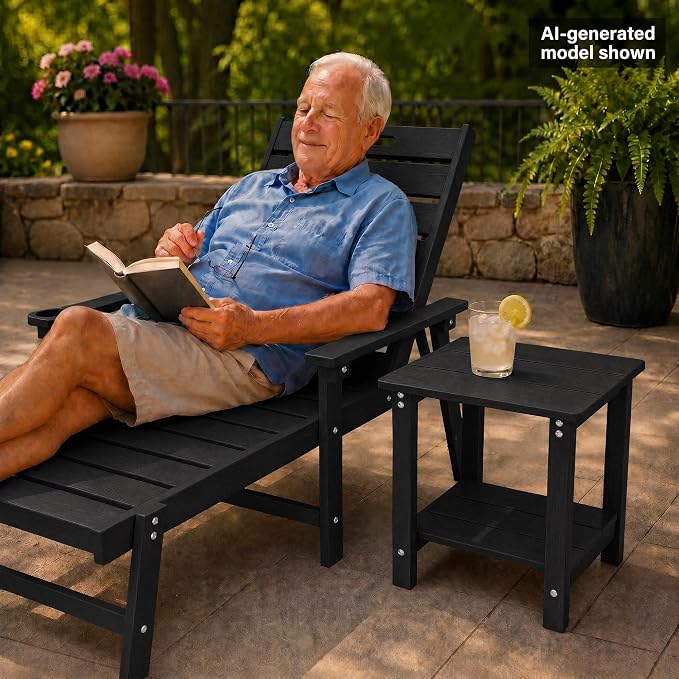 MXIMU Outdoor Side Table Set of 2: Heavy-Duty Sturdy Warp Resistant Adirondack Table - Wood Grain Finish Outdoor End Tables - Easy Assembly & Low Maintenance Patio Side Table Black