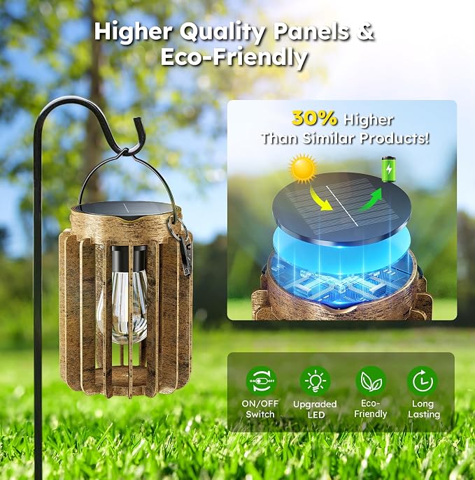 2 Pack Solar Lanterns Outdoor Waterproof, Retro Metal Hanging Lantern | 12-Hr Runtime Outdoor Solar Lantern, Auto On At Dusk, High Bright Hanging Solar Lights for Garden Porch Patio Yard Decor