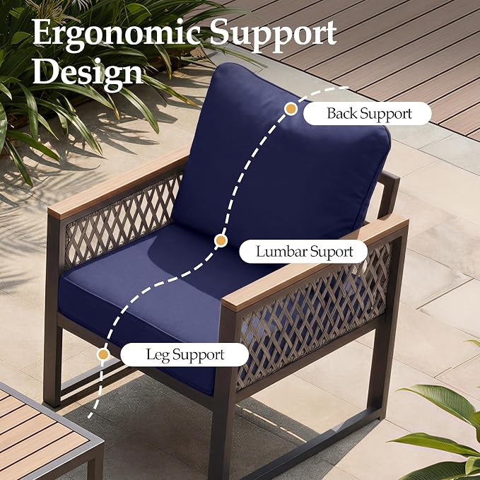 UPHA 7 Pieces Patio Furniture Set with 56" Propane Gas Fire Pit Table, Metal Outdoor Sectional Couch Set with Loveseat & 3-Seat Sofa, Modern Patio Conversation Set for Porch Balcony Deck, Navy Blue