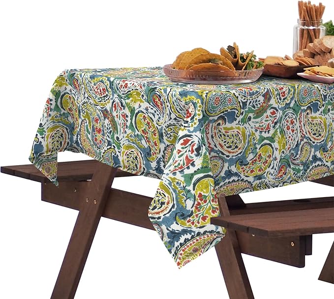 DYTXIII Outdoor Rectangle Tablecloth with Umbrella Hole and Zipper 84" x 60", Water Repellent Floral Picnic Cover, Fade & Wrinkle Resistant Tablecloth for Patio/Garden/Party Table, Paisley Paradise