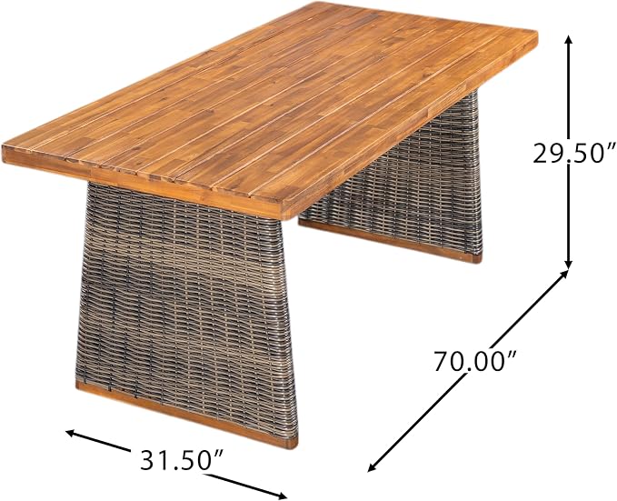 Christopher Knight Home Xavi Patio Acacia Wood Dining Set, Outdoor Side Table and Chairs Set with Slatted Panel Design and Handwoven Rattan Legs, Outdoor Furniture Set for Garden, 2 pcs, Grey + Teak