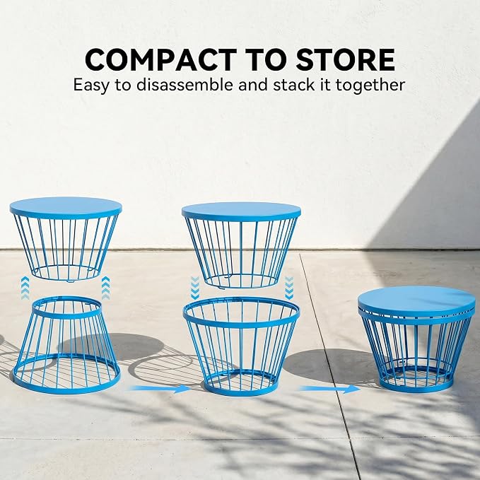 Outsunny 16" Steel Patio Side Table, Garden End Table with Hourglass Design, Accent Table for Outdoor and Indoor Use, Blue