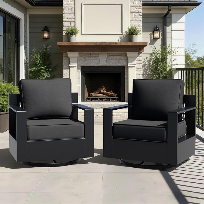 Aluminum Patio Swivel Chair - Outdoor Swivel Rocking Chair with 6" Thick Removable Cushions, All-Weather Metal Frame, Deep Setting for Garden, Poolside and Porch