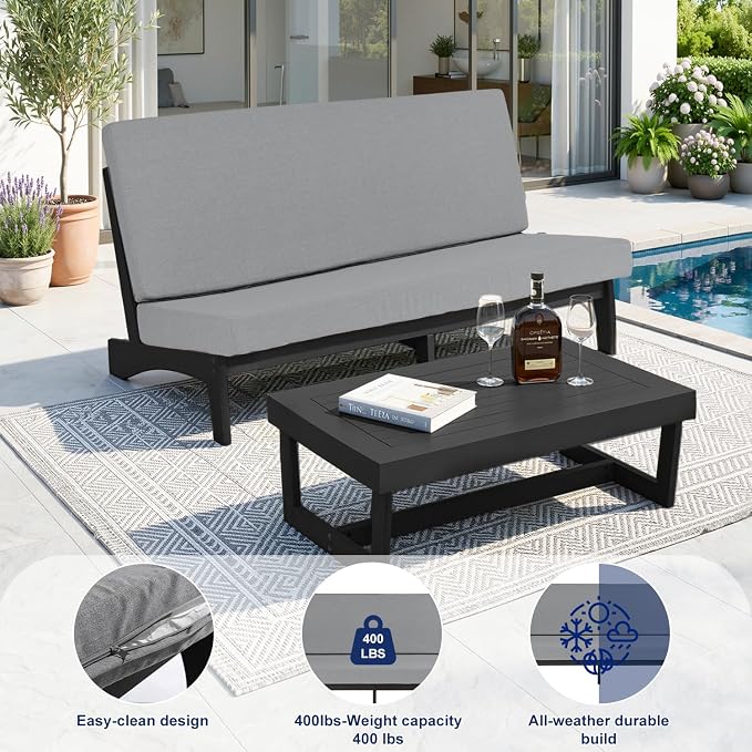 Pia Ricoo 1-Piece Patio Furniture Set, Outdoor Loveseat with 4.5-Inch Thick Cushions, All-Weather Outdoor Sofa for Backyard, Deck, Lawn - Gray/Dark