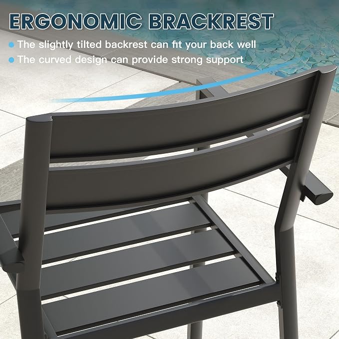 VICLLAX Patio 3 Pieces Outdoor Bistro Table Set, Wrought Iron Metal Furniture with 28" Square Table and 2 Stackable Chairs, Patio Dining Set for Patio, Lawn, Garden, Porch, Dark Grey/Black