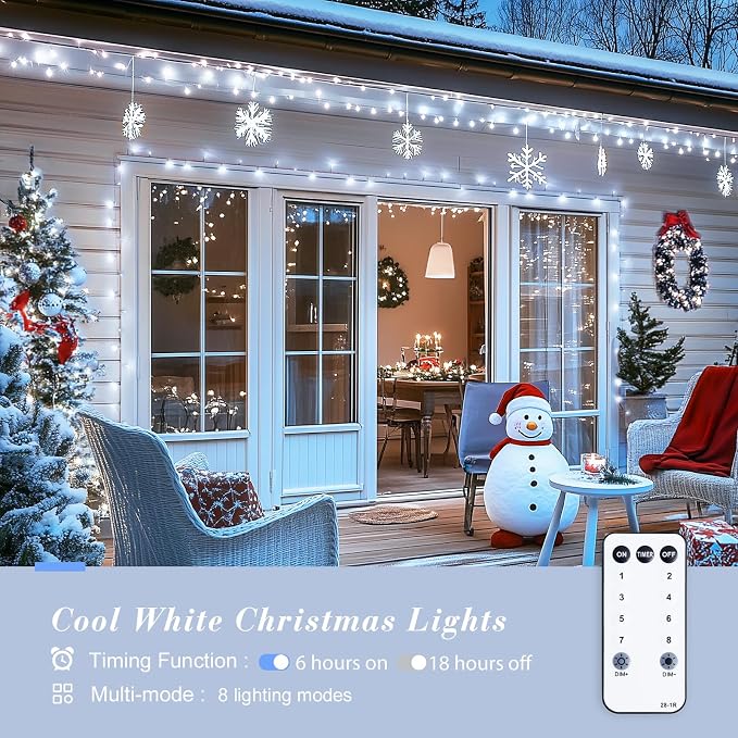 JMEXSUSS Clear Wire 720LED 230 FT White Christmas Lights with 8 Modes | Outdoor Waterproof Christmas Light Plug in, Twinkle String Lights Indoor Bedroom for Christmas Decorations