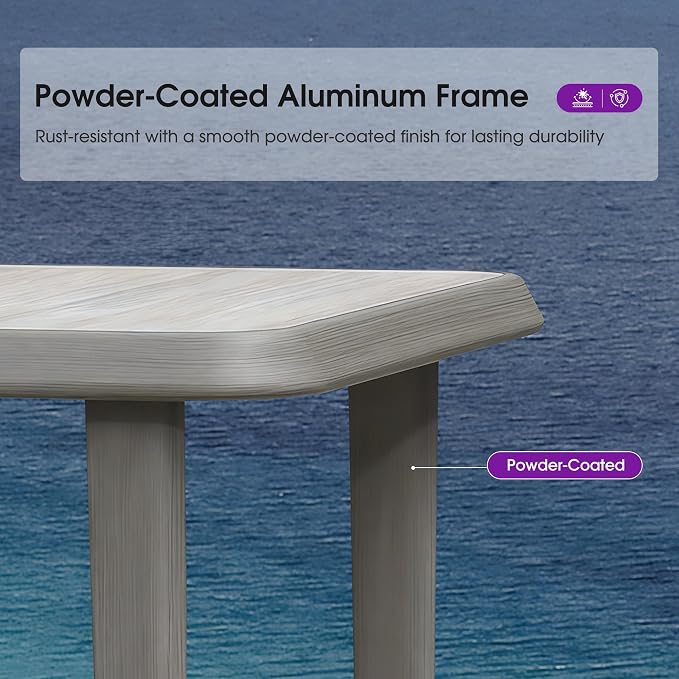 PURPLE LEAF Counter Height Table Patio Square Table Dining Coffee Kitchen Breakfast Bistro Outdoor Pub Bar Table for Garden Balcony, Light Grey