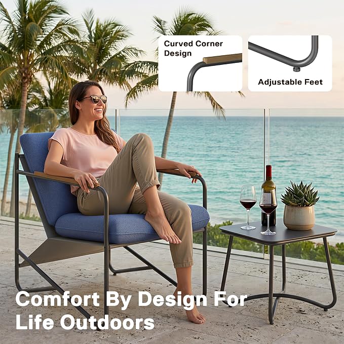 Premium 3-Piece Outdoor Patio Furniture Set with Comfortable Cushions, Weather-Resistant Frame & Compact Design for Small Balcony, Backyard & Porch,Blue