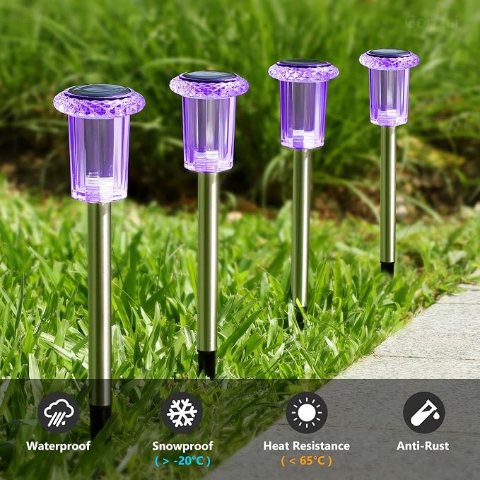 Halloween Solar Lights Outdoor 15 Pack LED Purple Pathway Lights | Waterproof Halloween Decorations Outdoor for Yard Garden Walkway Outside Driveway Landscape Path, Auto On/Off, Spike Pattern