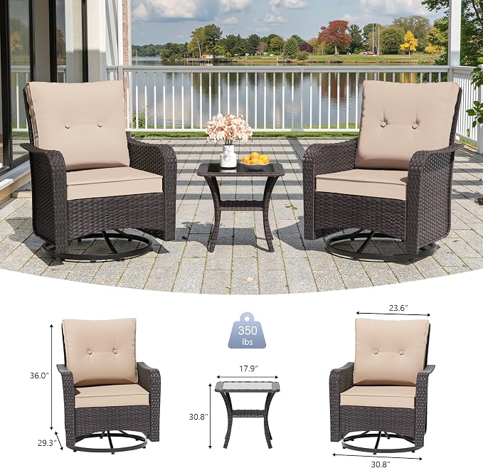 9 PCS Outdoor Patio Furniture Set,Outdoor Sectional Furniture All Weather PE Rattan Wicker Patio Conversation Set,Swivel Rocking Chairs Set,Sand