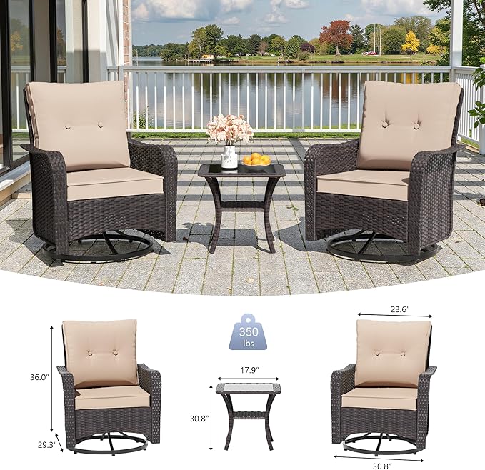 11 Pieces Outdoor Patio Furniture Set,Outdoor Sectional Furniture with 45" 55000 BTU Gas Propane Fire Pit Table,PE Rattan Wicker Patio Conversation Set,Swivel Rocking Chairs Set,Sand
