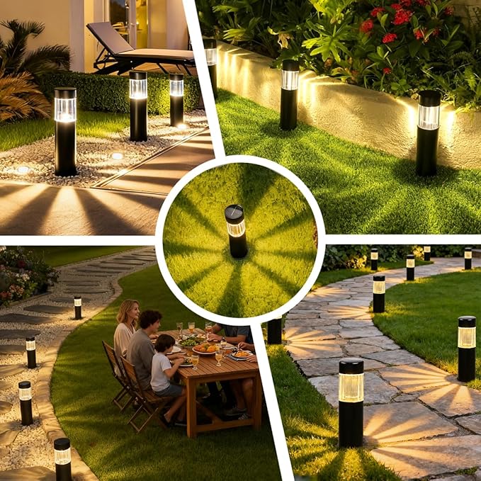 Solar Pathway Lights Outdoor, Dusk to Dawn Garden Lights, 6 Pack | Stainless Steel, IP65 Waterproof, Auto On/Off, Solar Lights for Driveway, Walkway, Backyard, Perimeter Landscape Lighting