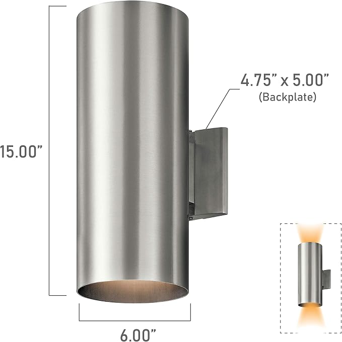Kichler 9246BA Two Light Indoor/Outdoor Wall Mount, Brushed Aluminum, 15"