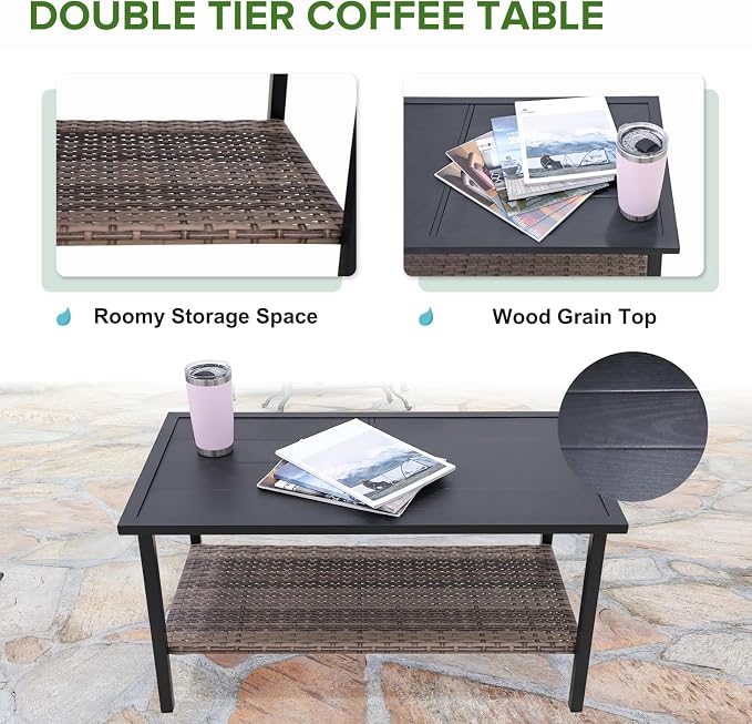 EAGLE PEAK 4 Piece Mojave Dusk Outdoor Conversation Set, Patio Wicker Furniture, Loveseat, 2 Patio Chairs and Coffee Table, Brown/Gray