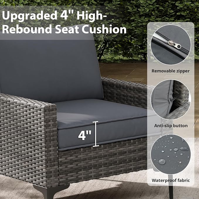 4 Piece Patio Furniture Set, Wicker Modular Outdoor Furniture with Thicker Cushions, Outdoor Couch Sofa for Garden, Poolside, Backyard, Gray