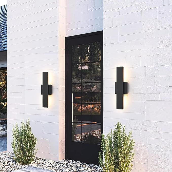 Outdoor Modern LED Wall Light Fixtures, Black Linear Exterior Wall Sconces 20W, Modern Porch Patio Light Fixture Waterproof Outdoor Wall Lights Outside Lights for House Garage Front Door Patio 2pack