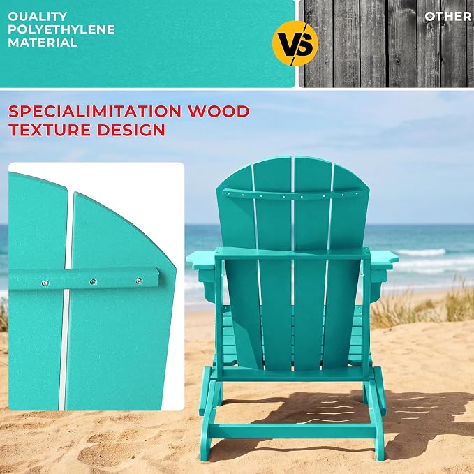 Costaelm Patio Conversation Set, 5 piece Balcony Furniture, Small Patio Firepit Furniture Outdoor Adirondack Square Coffee Table and Chair for Backyard Lawn Porch Pool Garden, Turquoise