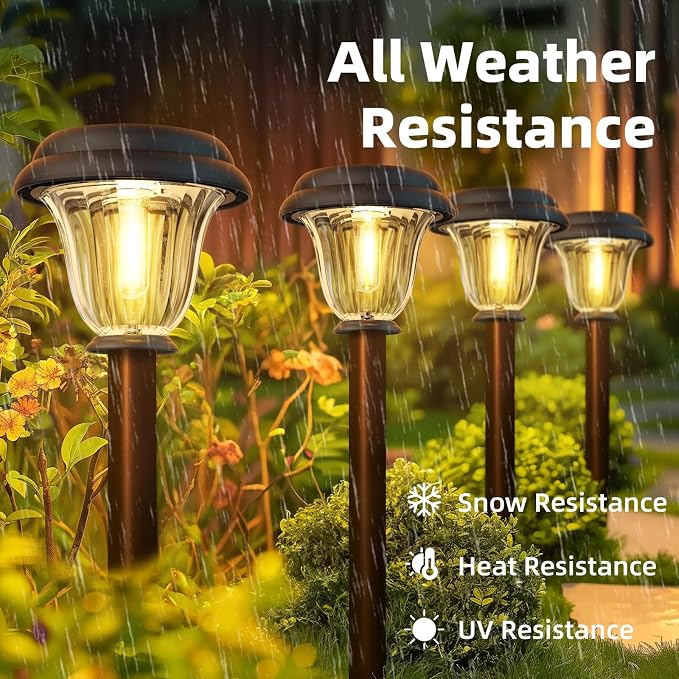 DERAYSION 8 Pack Solar Lights Outdoor, Stainless Steel Glass Solar Pathway Lights, Auto On/Off Long-Lasting Waterproof Garden Lights for Landscape, Path, Yard, Driveway, Walkway Decor (Warm White)