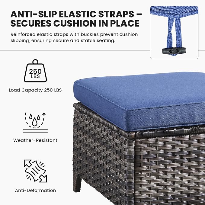 Belord Outdoor Wicker Furniture 5 Pieces Patio Furniture Set Patio Chairs with Ottomans and Side Table Conversation Set for Porch Garden Deck Balcony Poolside
