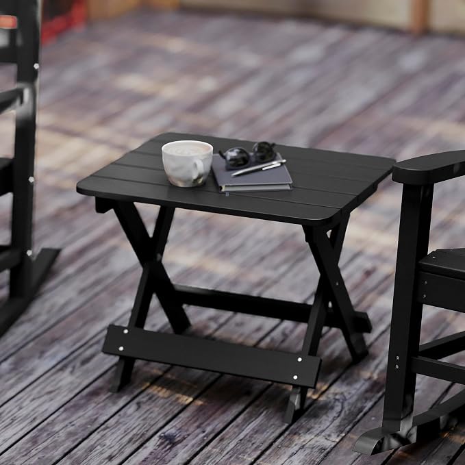 Flash Furniture Halifax Outdoor Folding Side Table, Portable All-Weather HDPE Adirondack Side Table, Black