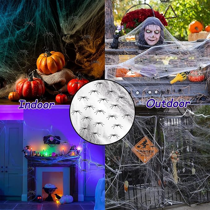 Spider Webs Halloween Decorations,300Sqft Spider Webs | with 30 Fake Spiders,Stretchable DIY Cobwebs Indoor/Outdoor Scary Outside Garden Window Yard Tree home Parties,Haunted Houses