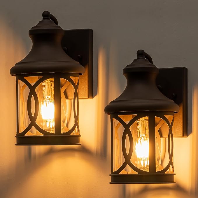 2-Pack Outdoor Wall Lights, Porch Lights, Waterproof Outdoor Wall Sconce, Exterior Light Fixture Bronze Finish with Clear Glass Shade for Garage Patio Front Door Balcony
