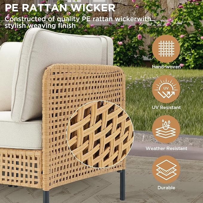 Belord Outdoor Sectional Furniture 5-Piece, All-Weather Wicker Patio Sets with Coffee Table, Modern Patio Furniture for Backyard, Deck