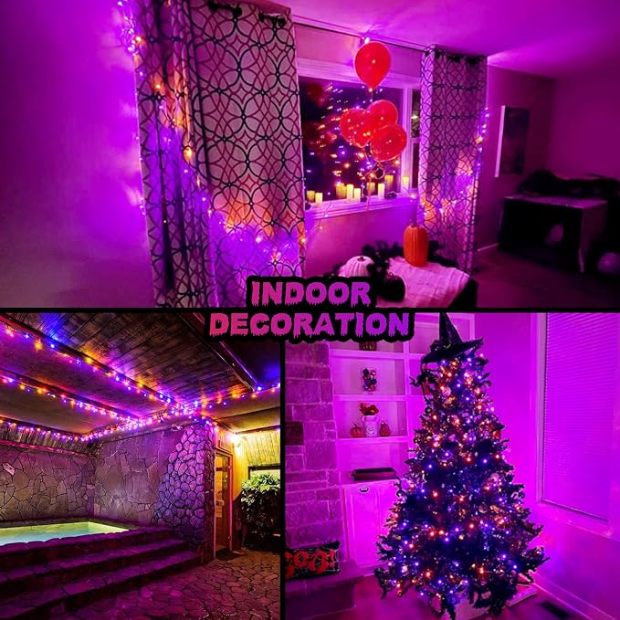 JMEXSUSS 33 FT 100 LED Orange and Purple Halloween String Lights Indoor | Plug In Halloween Lights Clear Wire, 8 Modes Outdoor Waterproof Christmas String Light for Halloween Decor