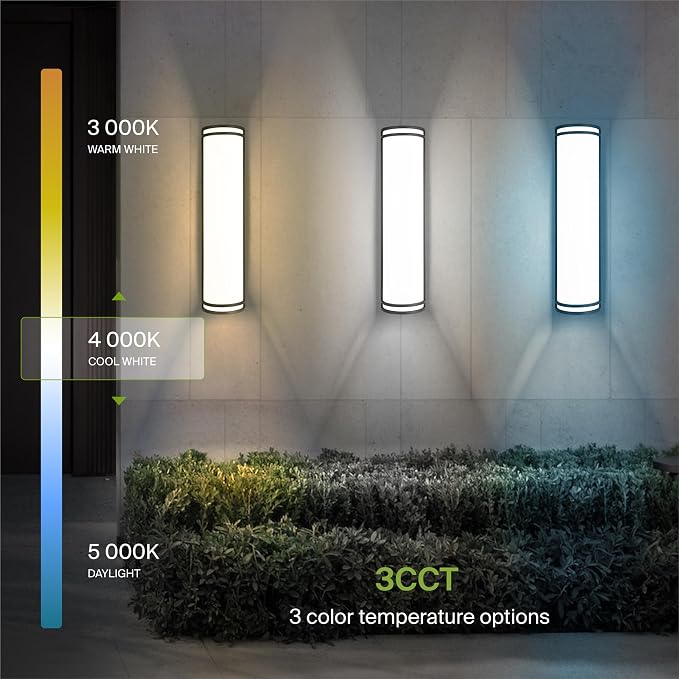 ASD 24 Inch LED Outdoor Sconce Lights - 25W 120-277V 3000K 4000K 5000K Black Exterior Lighting Fixtures, Dimmable Exterior Lights for House, Modern Patio Wall Light Fixture ETL 2 Pack