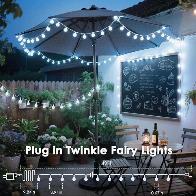 Connectable 43FT Globe String Lights Indoor, 100LED Classroom Lights | White Fairy Lights Plug in, Remote Control, 8 Modes, Hanging Light for Bedroom Outdoor Party Classroom Christmas Decor