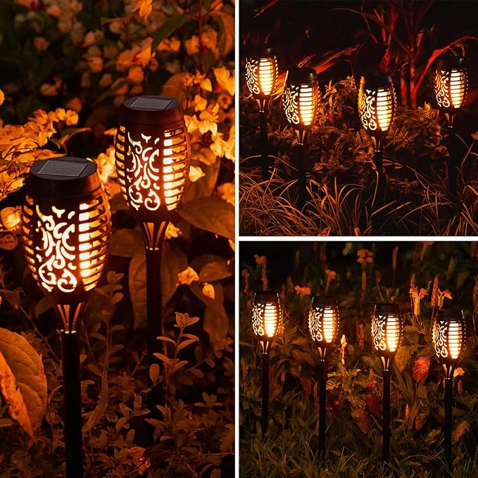 16Pack Solar Torch Light Outdoor Flickering Flame for Halloween Decorations | Solar Lights for Outside Halloween Decor, Waterproof Garden Light Solar Powered, Flame Torches for Yard Pathway Decorations