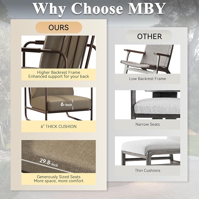 3 Piece Outdoor Chair Set with Side Table, 2 Patio Accent Chairs & Coffee Table, Sturdy Aluminum Frame, 6" Thick Cushions, 24" Wide Seat, All-Weather for Porch Deck Backyard, Brown
