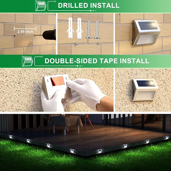 JSOT Solar Lights Perfect for Deck, Fence, Stair, Step Decor-Cool White-12P | Stainless Steel, Waterproof, Solar Powered, Garden, Patio, Deck Rail