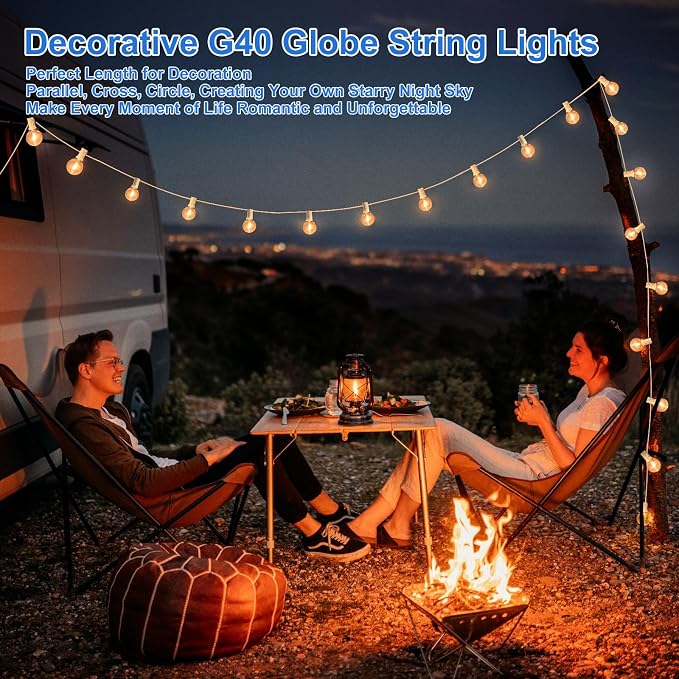 Outdoor G40 LED Globe String Lights 25FT Shatterproof Waterproof | Dimmable Patio Lights with 12+2 Bulbs Connectable Commercial Hanging Light for Patio Balcony Backyard Party (White Wire)