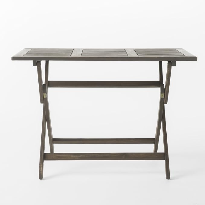 Merax Foldable Outdoor Dining Table 42.5''x27.5''x30'' Rectangular Acacia Wood Patio Dining Table, Grey