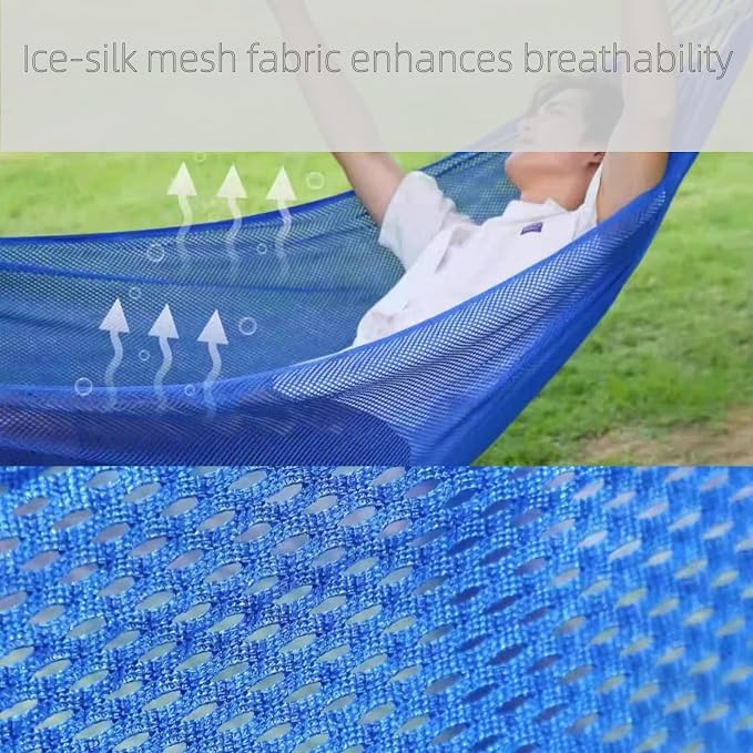 Wooden Bar Portable Camping Hammock, Cool Ice Silk Mesh Hammocks with Tree Straps Carry Bag, Single Hanging Sturdy Hammock for Travel Patio Garden. Up to 550lbs. Dark Green