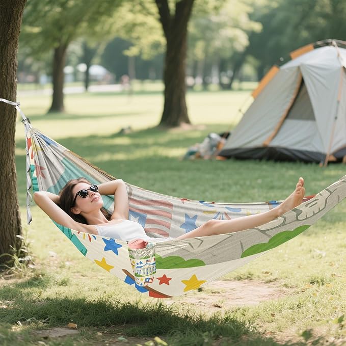 4th_July_Landmarks_Picture_Book_Pattern Outdoor Hammocks with Tree Straps Tree Hammock for Patio Backyard Lounge Base