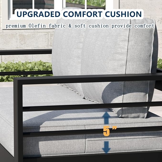 4 Pieces Aluminum Outdoor Patio Furniture Set with Coffee Table, Modern Metal Conversation Sofa Set with Deep Seating