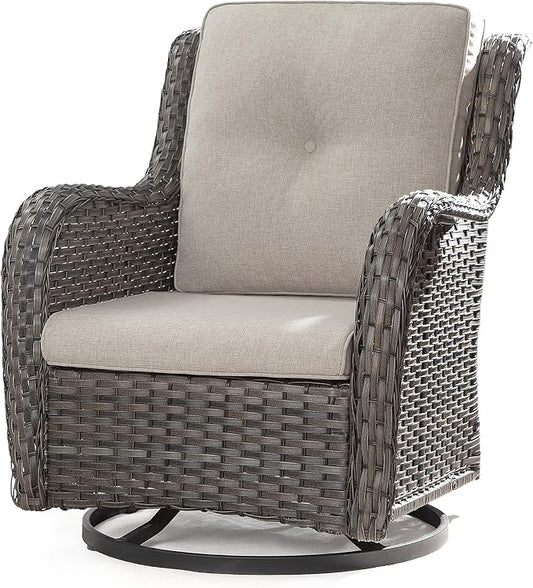 Outdoor Swivel Rocker Wicker Chair, High Back Patio Chairs Wicker Furniture, 1PC Rattan Swivel Rocking Chair with OIefin Cushions(Mixed Grey/Beige)