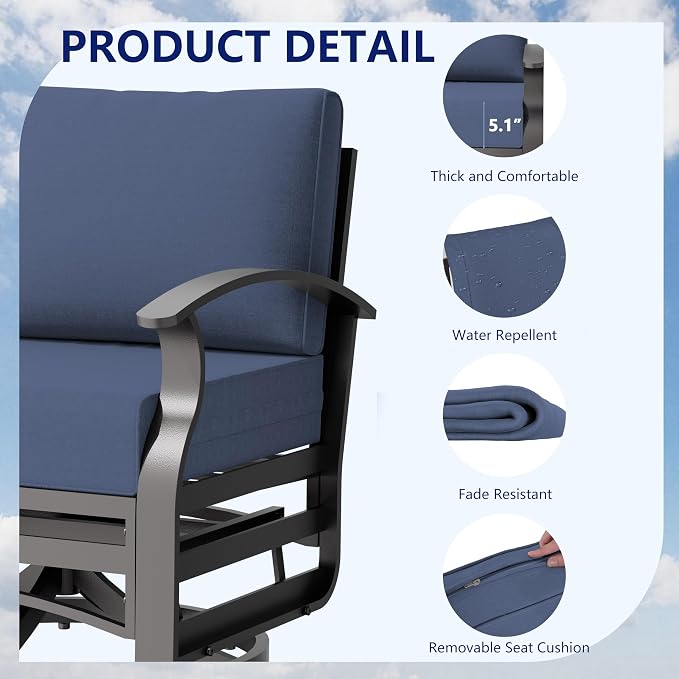 Aluminum Outdoor Patio Furniture Set,6 Pieces 7 Seats Patio Conversation Sets,Metal Patio Sectional Furniture Set with 5.1" Thickened Cushions,Swivel Rocking Chairs Set,Navy Blue