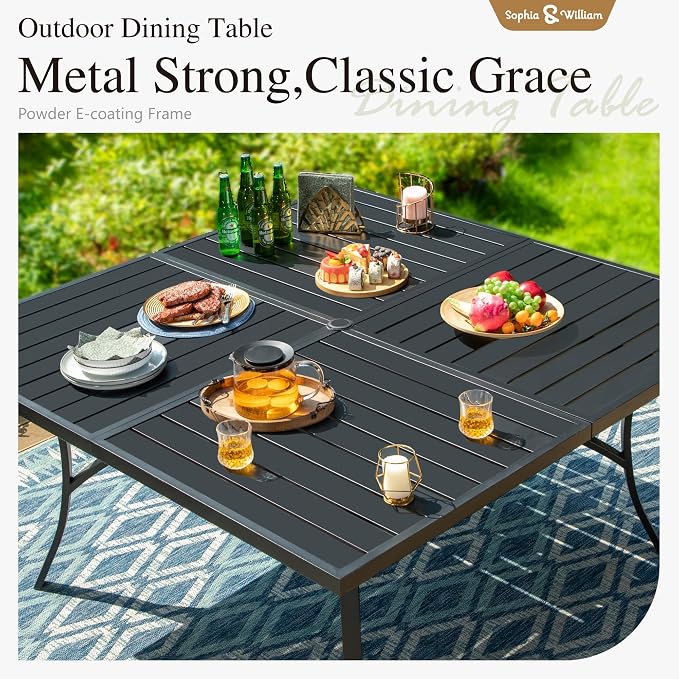Sophia & William Patio Dining Set, Steel, Black | Umbrella Hole, Swivel Chairs, E-Coated, Cushions Included, For Patio, Garden and Yard