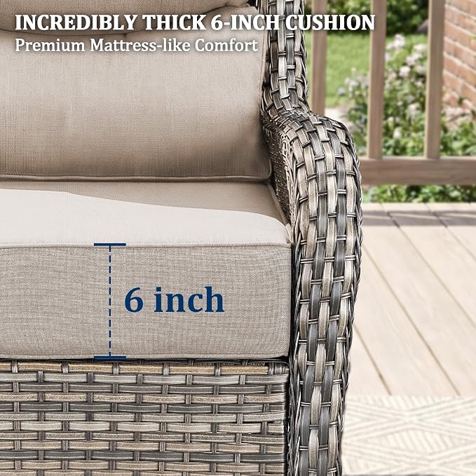 Luxury Swivel Rocker Chairs Fire Pit Set with 6" Thick Cushion 9 piece Wicker Outdoor Patio Chair with Sofa and Side Table,Comfortable High Back Outdoor Patio Furniture Set - Gery | Beige