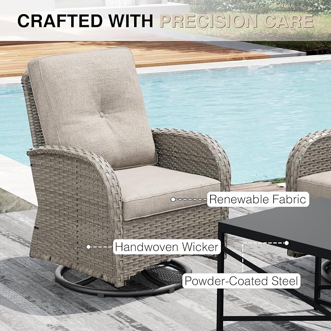 Joyside Wicker Patio Furniture Set, 6 Piece Outdoor Furniture Set with Thickened Cushions, High Back, Deep Seating, Wide Armrest, Outdoor Swivel Rocker Chairs for Porch, Deck