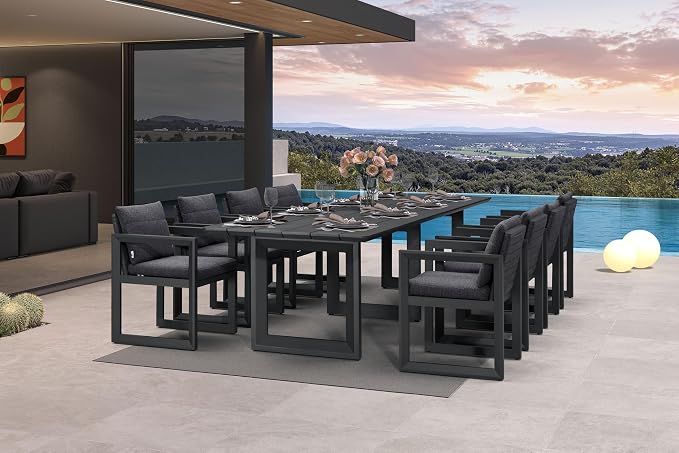 PURPLE LEAF 9-piece Outdoor Dining Set Aluminum Luxury Patio Furniture Table and Chairs Set with All Weather Thick Cushion Rectangular Patio Dining Sets for Large Backyard Garden Poolside, Grey