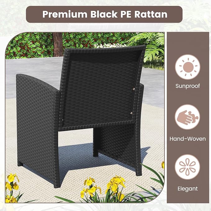 HAPPYGRILL 4 Piece Rattan Wicker Patio Conversation Set, Outdoor Furniture with Chair Loveseat Table & Cushion, for Backyard Porch Balcony (1, Black & Off White)