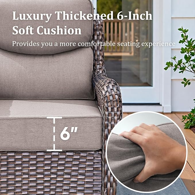 71'' Patio Couch Outdoor Wicker Sofa, Heavy Duty All-Weather Rattan 3-Seater Sofa with Deep Seating and Removable Cover, Outdoor Patio Furniture for Deck Porch Sunroom Backyard Brown/Grey